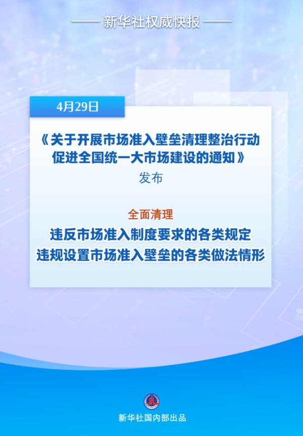 鸿岳资本 我国将开展市场准入壁垒清理整治行动